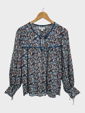 Karina Grimaldi Eliza Paisley‎ Print Blouse Red White Blue Resort Coastal S